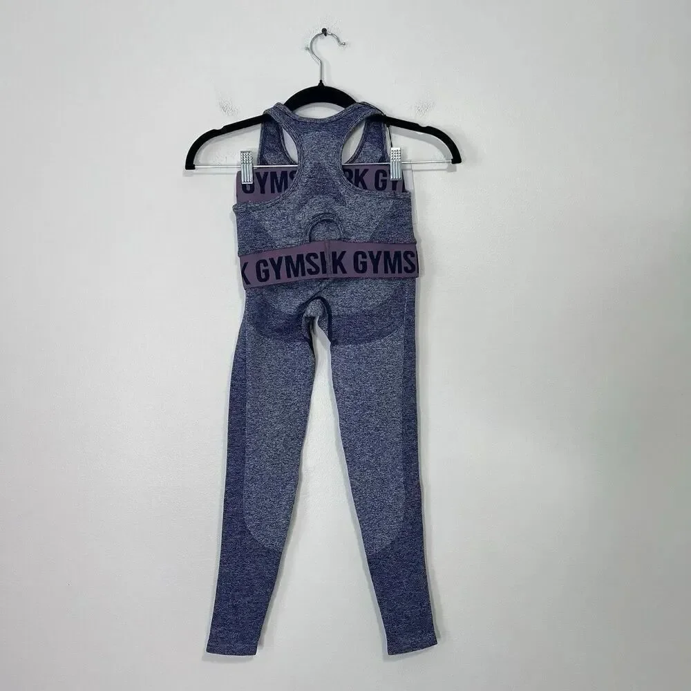 Gymshark Flex Seamless Leggings and Sports Bra Set Size XS NWT Navy Marl Purple